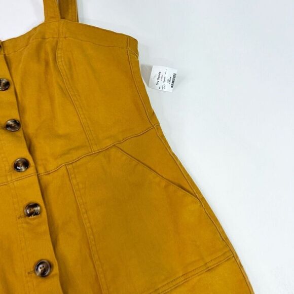 Thread and Supply Dress Womens Large Gold Button Up Front Overall Dress - Picture 2 of 10